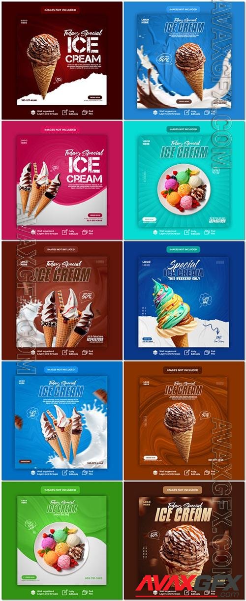 Ice cream psd poster design template