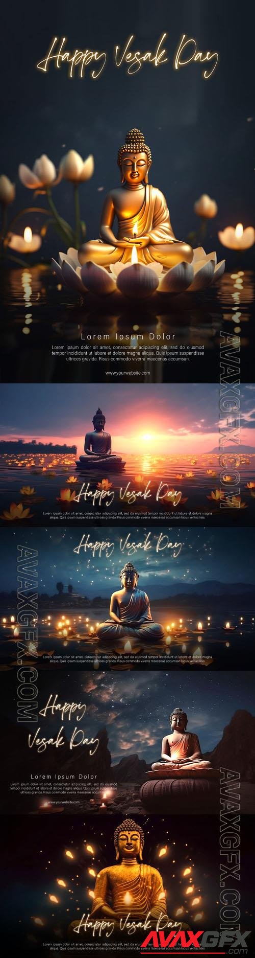 Happy vesak day with a buddha and lotus flower psd poster