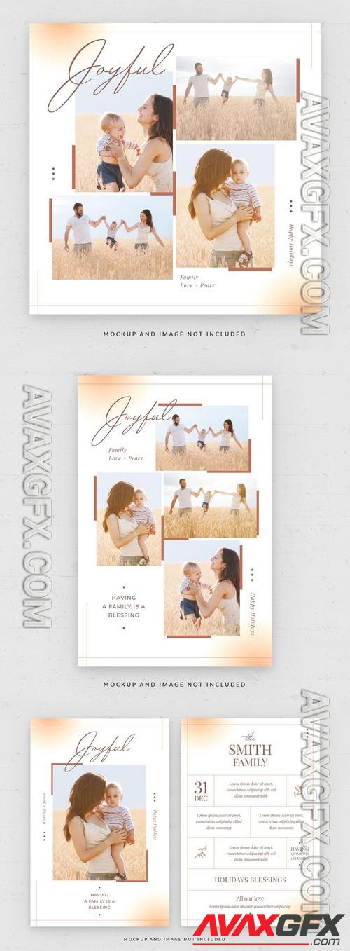 Family photo card square template in psd