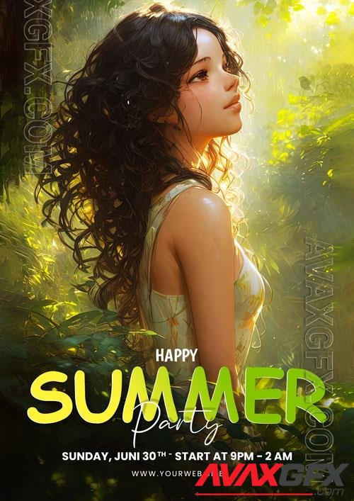 Summer psd poster with anime girl