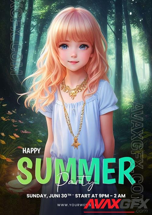 Summer psd poster with a little anime girl