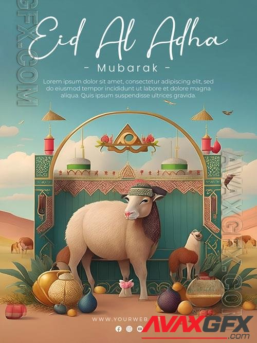 Eid al adha greeting psd design poster template