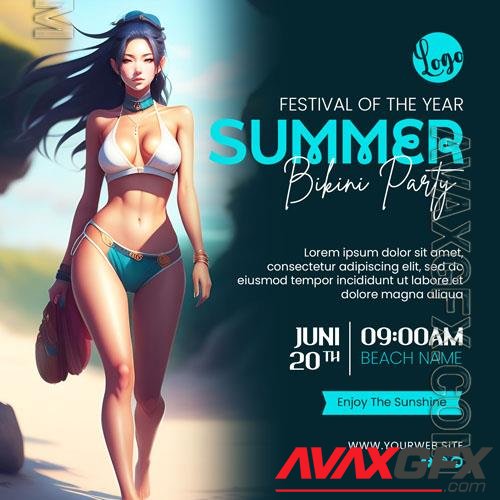 Beautiful oriental girl on the background of the sea, summer psd poster