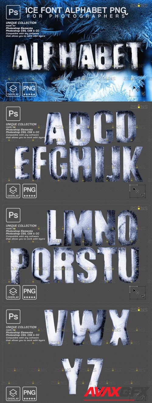 Ice font alphabet clipart Letter Photo overlay Frosty PNG - 2546031