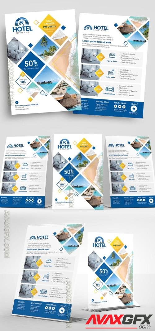 Flyer Layout with Geometric Elements and Hospitality Icons 315170228 [Adobestock]