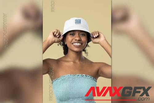 Bucket Hat Mockup Featuring a Smiling Woman 64VALHE