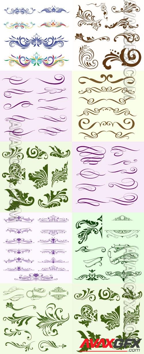 Ornaments, frame, dividers, scrolls, line, patterns, curls, borders, floral, design elements, calligraphic, decorative hand drawn vector set