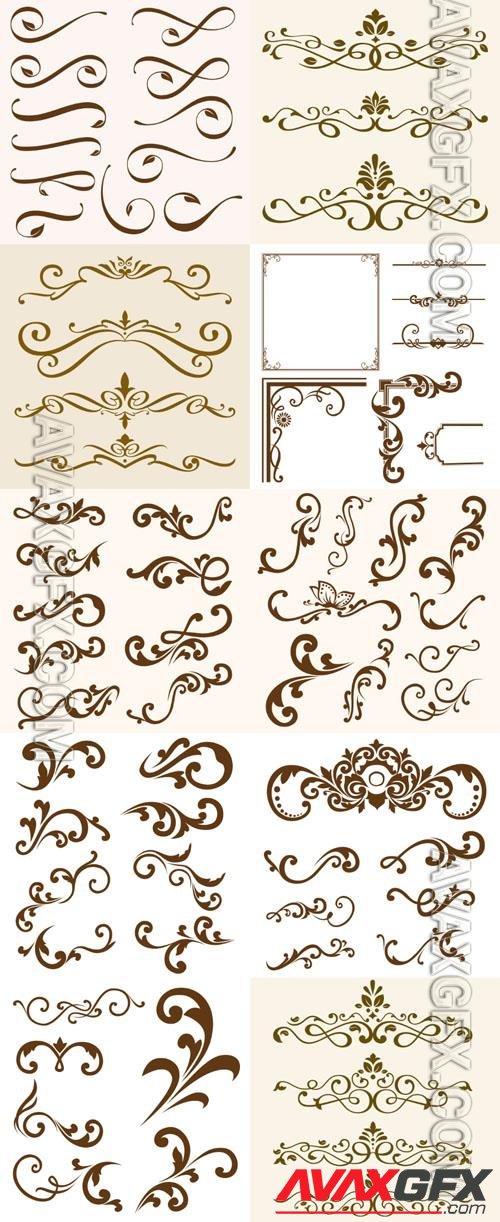 Dividers, frame, line, curls, scrolls, patterns, borders, floral, design elements, calligraphic, ornaments, decorative hand drawn vector set
