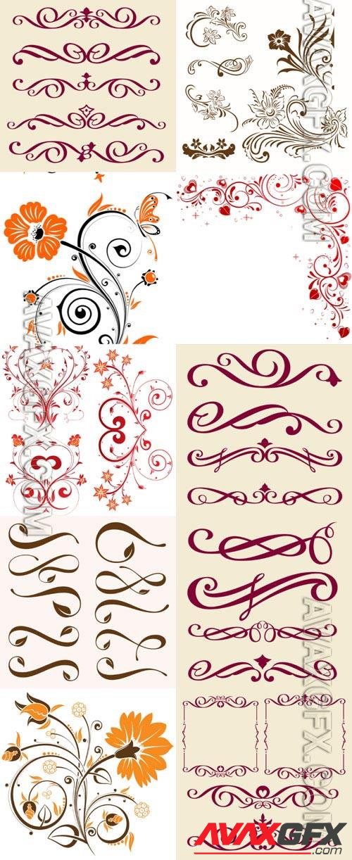 Borders, frame, scrolls, dividers, line, curls, patterns, floral, design elements, calligraphic, ornaments, decorative hand drawn vector set
