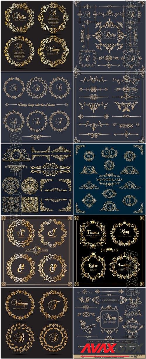 Gold vintage ornamental vector elements set