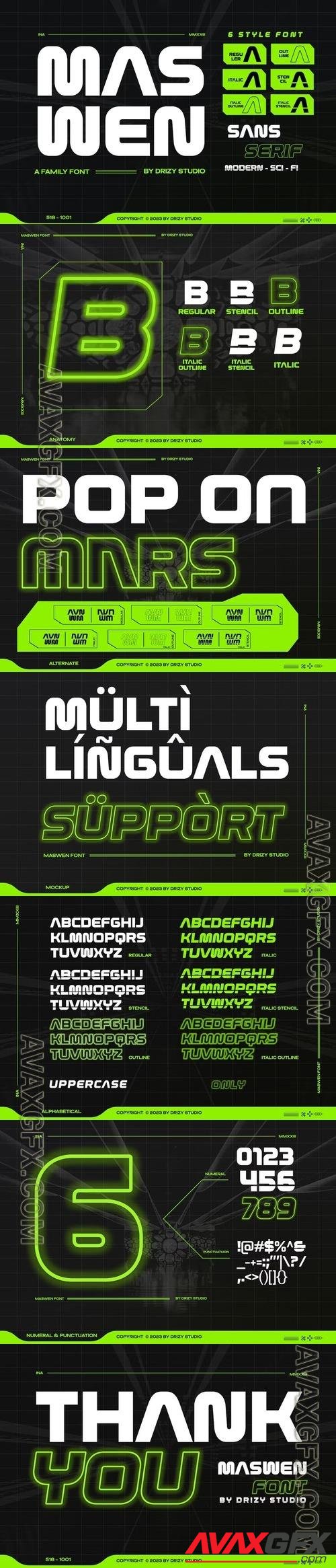 Maswen - Modern Display Font Family AH8AACX