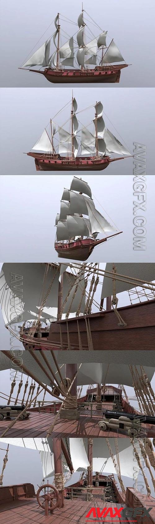 Three masted frigate - 3d model