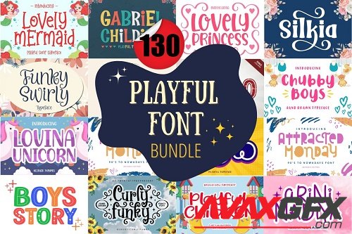 Playful Font Bundle - 130 Premium Fonts