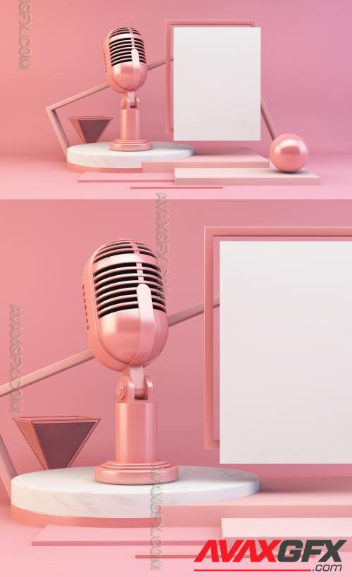 Pink Abstract Composition Mockup with Microphone 351340484 [Adobestock]