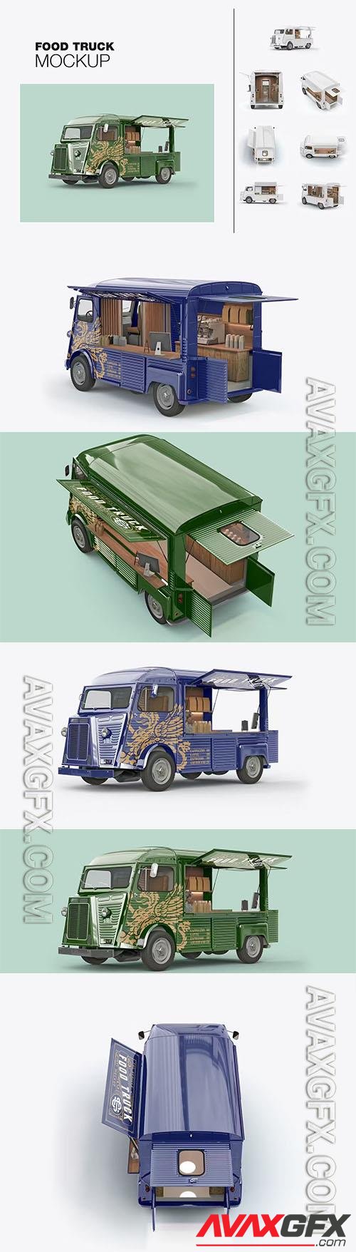 Set Opened Vintage Food Truck Mockup