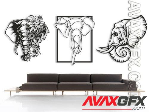 Elephant Set 3D Printed Wall Art - Home Decor