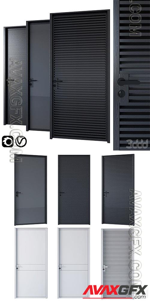 Black Modern Doors (panel, dark glass, openwork) - 3d model