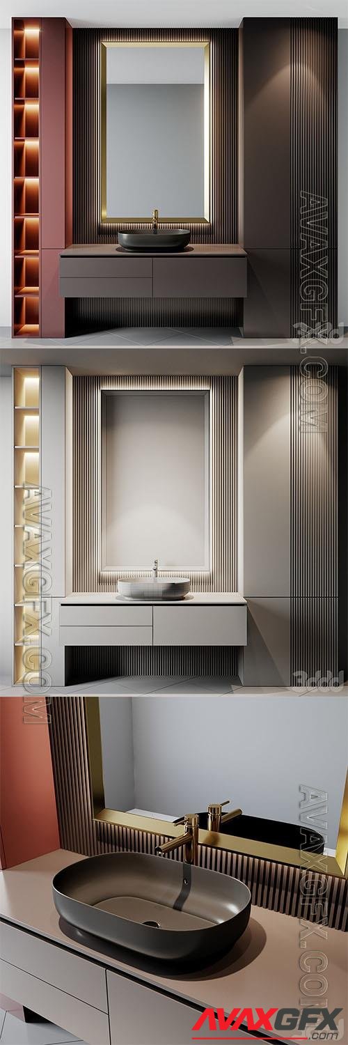 Bath Set 17 with wooden panel - 3d model