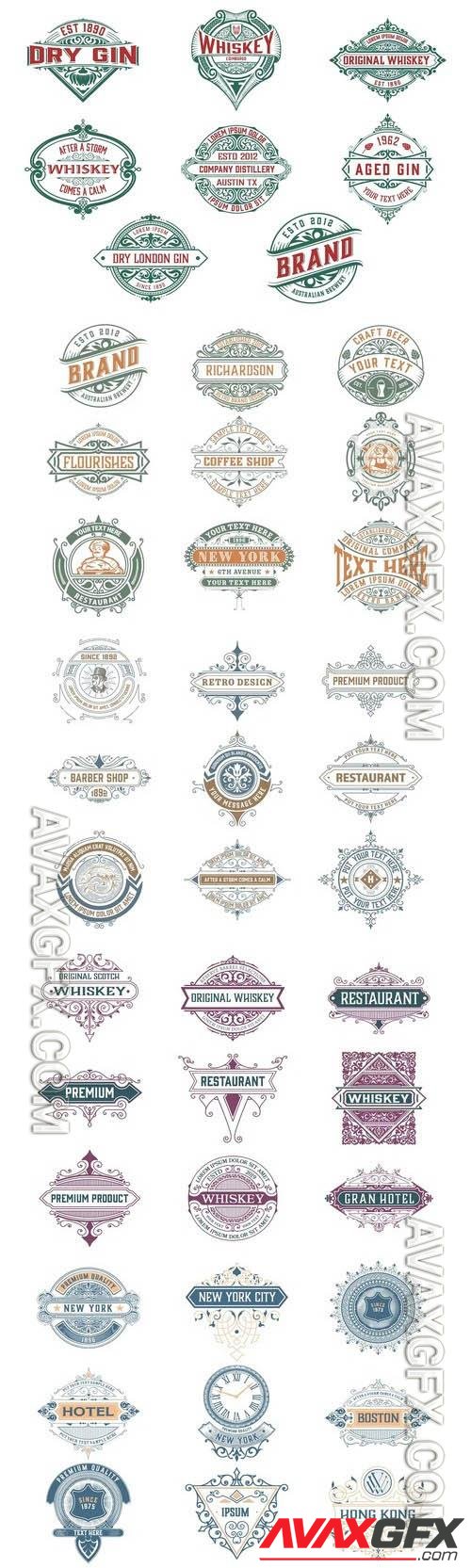 Vintage logos and badges, labels for packing vector set vol 1