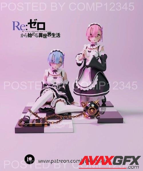 Re-zero Rem and Ram 3D Print