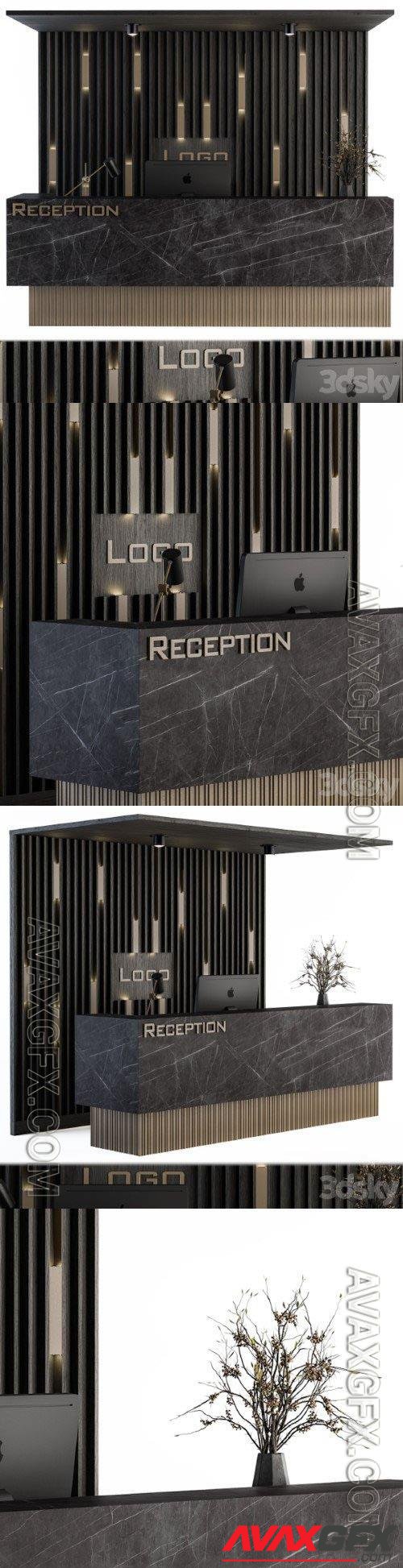 Reception Desk and Wall Decor - Set 04 - 3d model