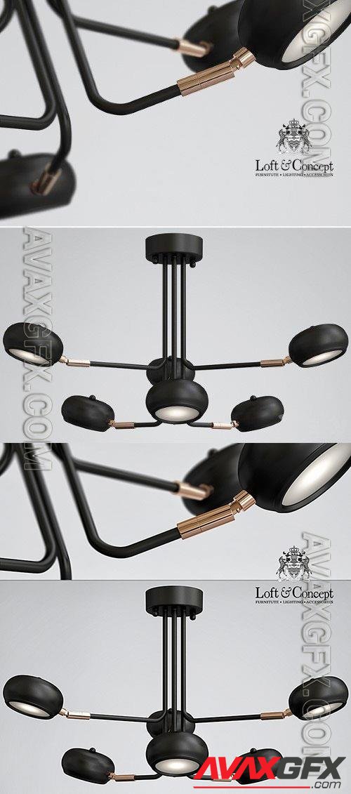 Curved Stix Chandelier 6 Black - 3d model