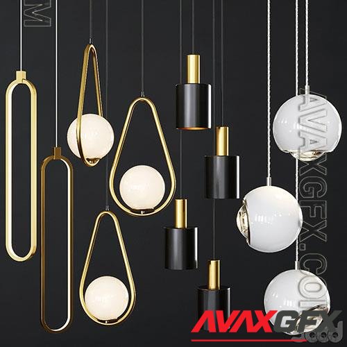 Pendant lights set 054  - 3d model