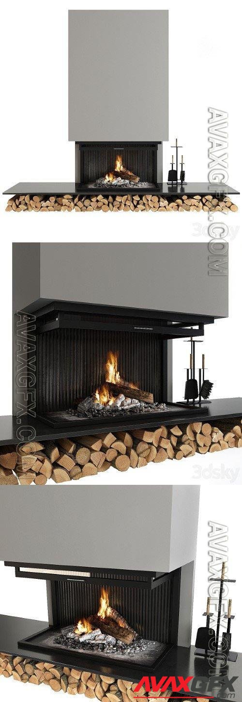 Fireplace and accessories modern style - 3d model