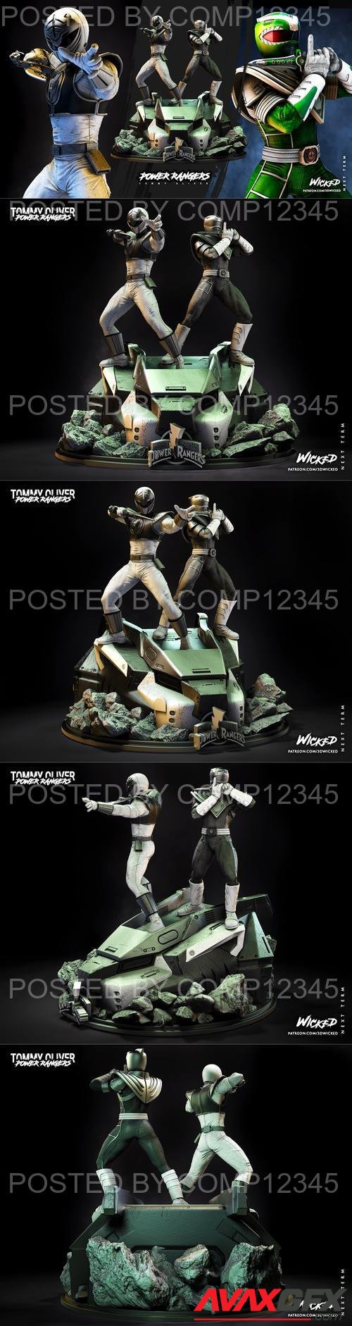 WICKED - Power Ranger Green and Power Ranger White Diorama 3D Print