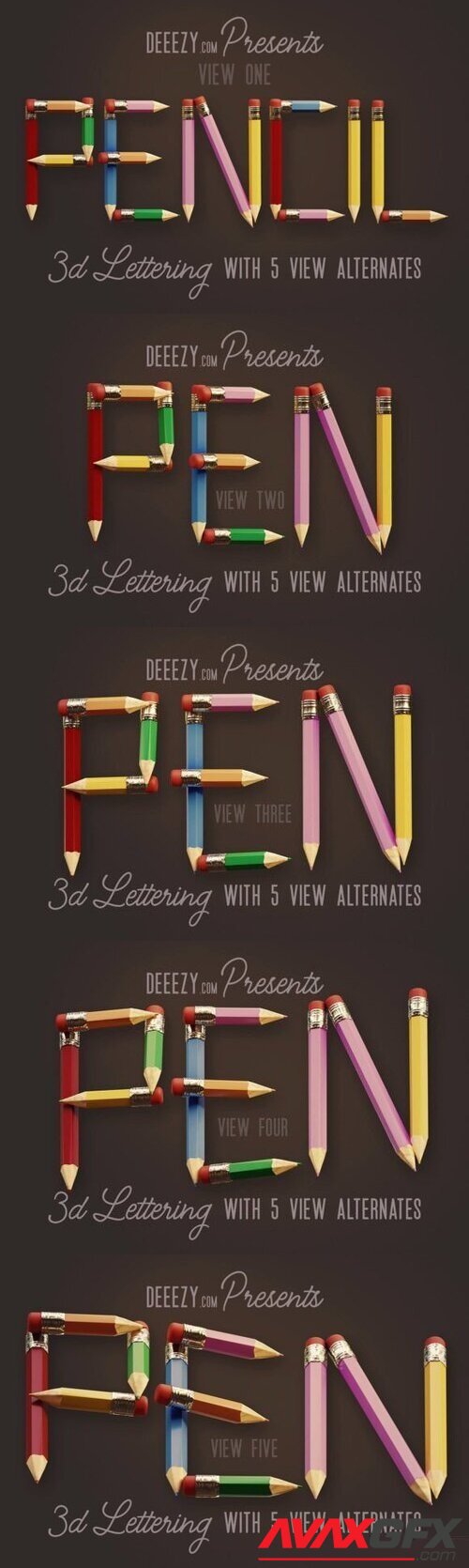 Pencils 3D Lettering