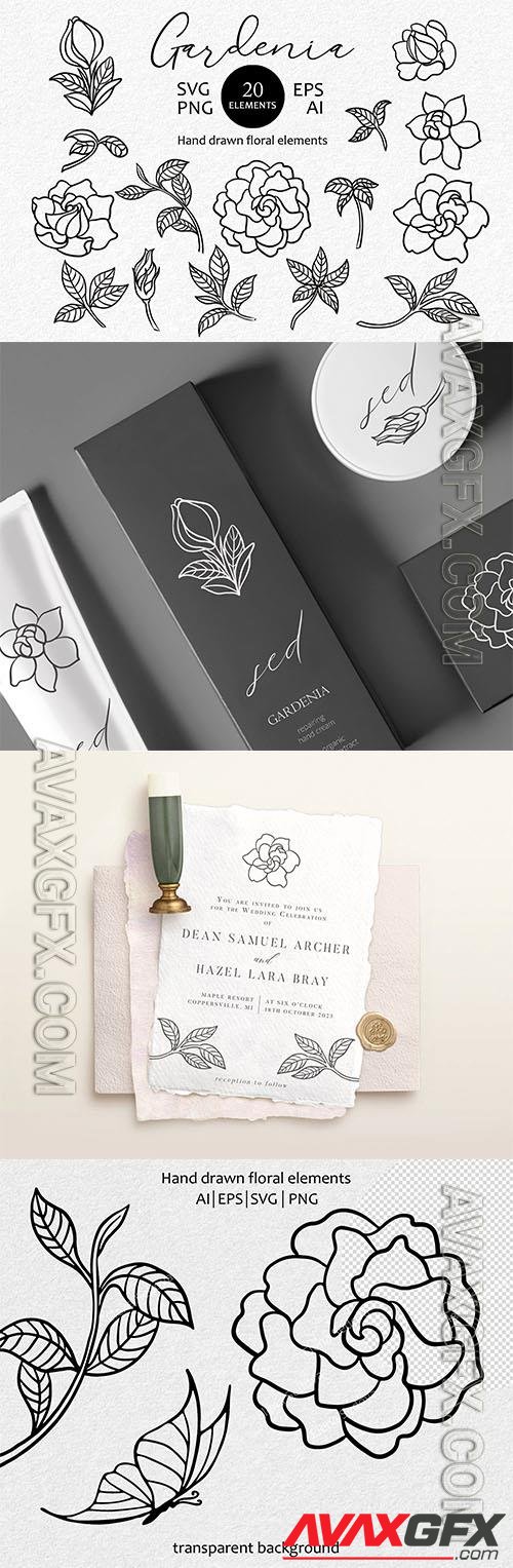 20 Gardenia flowers and leaves design