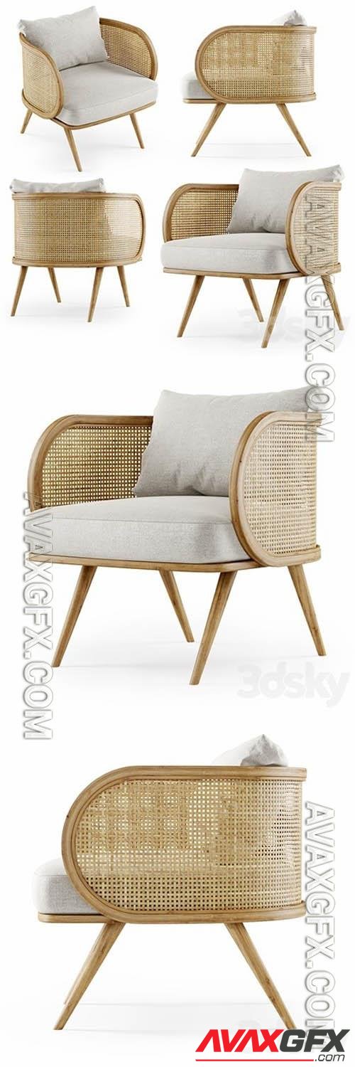 Wooden rattan lounge chair C20 by Bpoint Design Rattan chair - 3d model