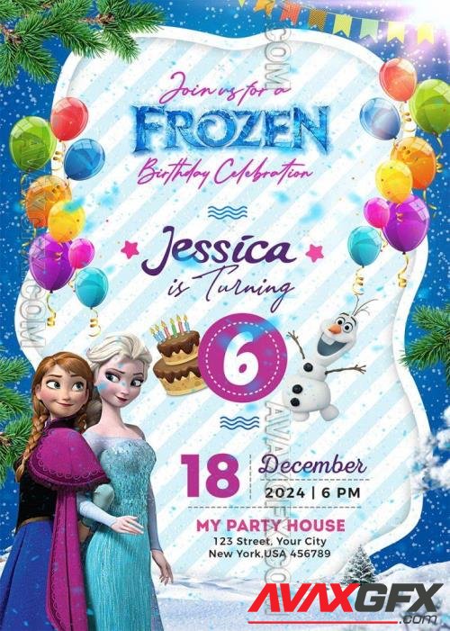 Frozen Birthday Invitation Card PSD Template