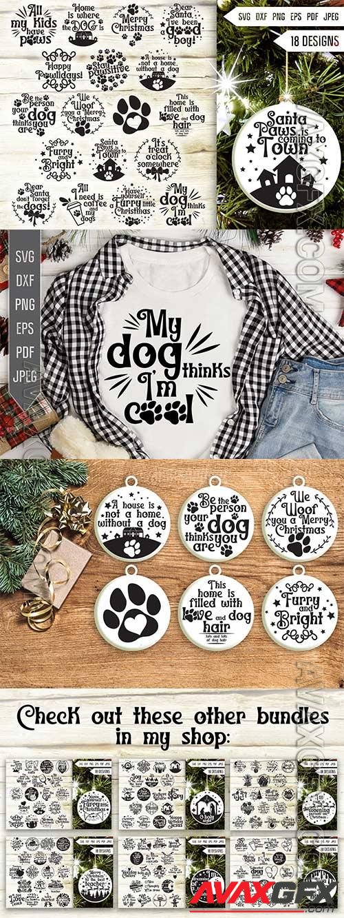 Dog christmas round ornament  bundle design elements