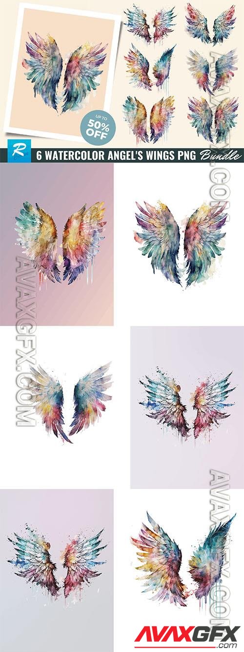 6 Watercolor angel's wings design elements