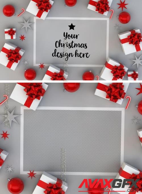 Christmas Card and Gifts on Gray Surface Mockup 230501555 [Adobestock]