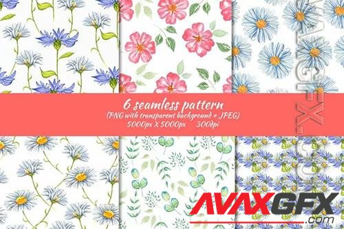 Wildflowers seamless patterns and herbs gentle watercolor