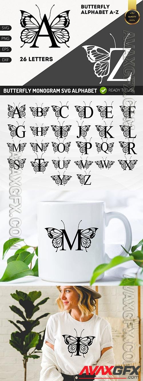 Butterfly monogram alphabet design elements