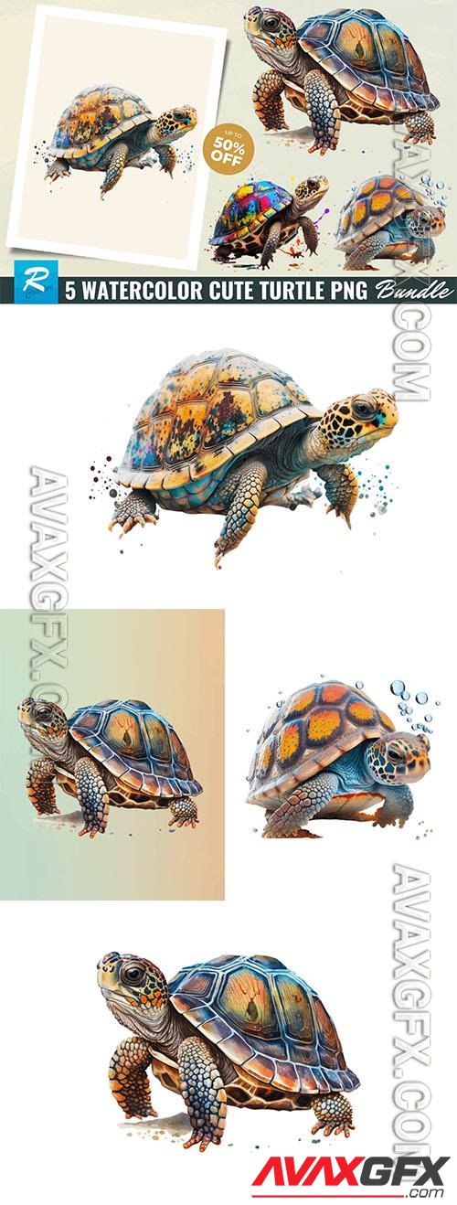 5 Watercolor Cute Turtle