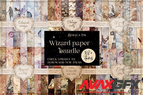 168 Wizard paper bundle, magic background, vintage scrapbooking