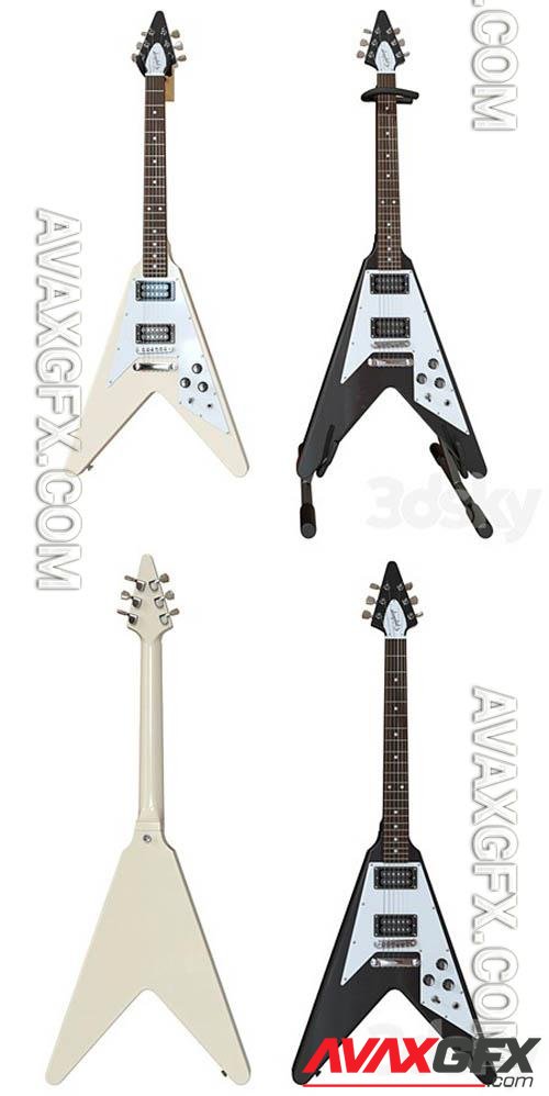 Electric Guitar Gibson Epiphone Flying V style black and beige - 3d model