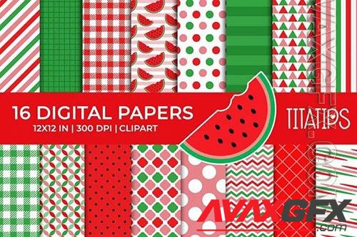 Summer Digital Papers Set, Watermelon Fruit Clipart