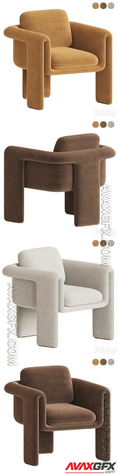 Floria Velvet Armchair- 3d model