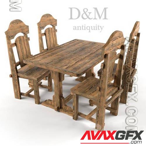 Aged table and chairs from D & M- 3d model