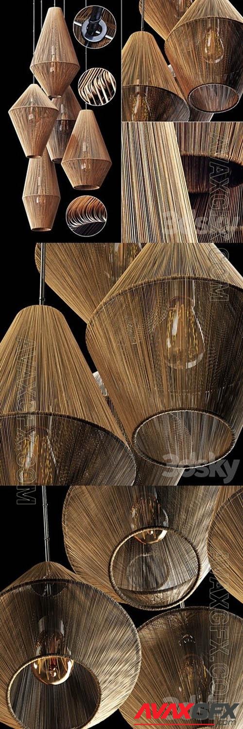 Lamp Wood Rattan Wicker- 3d model