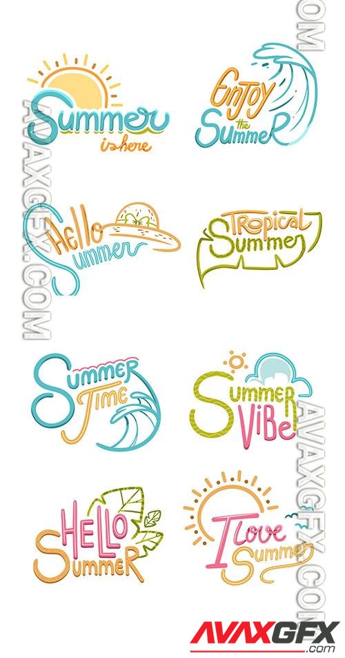 Hand drawn vector lettering collection for summer season