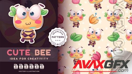 Vector seamless pattern cartoon character adorable bee