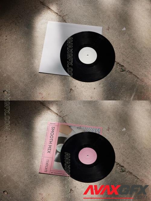 Vinyl Record With Sleeve Mockup on a Concrete Background 544817386 [Adobestock]
