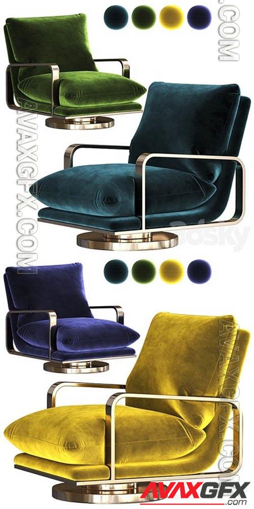 Rare Milo Baughman Brass Base Swivel Lounge Chairs Pair - 3d model