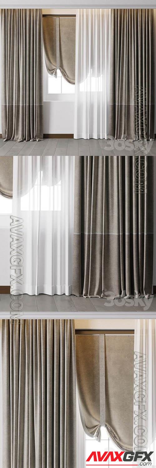 Hadi Curtain With Roman Blind 68 - 3d model